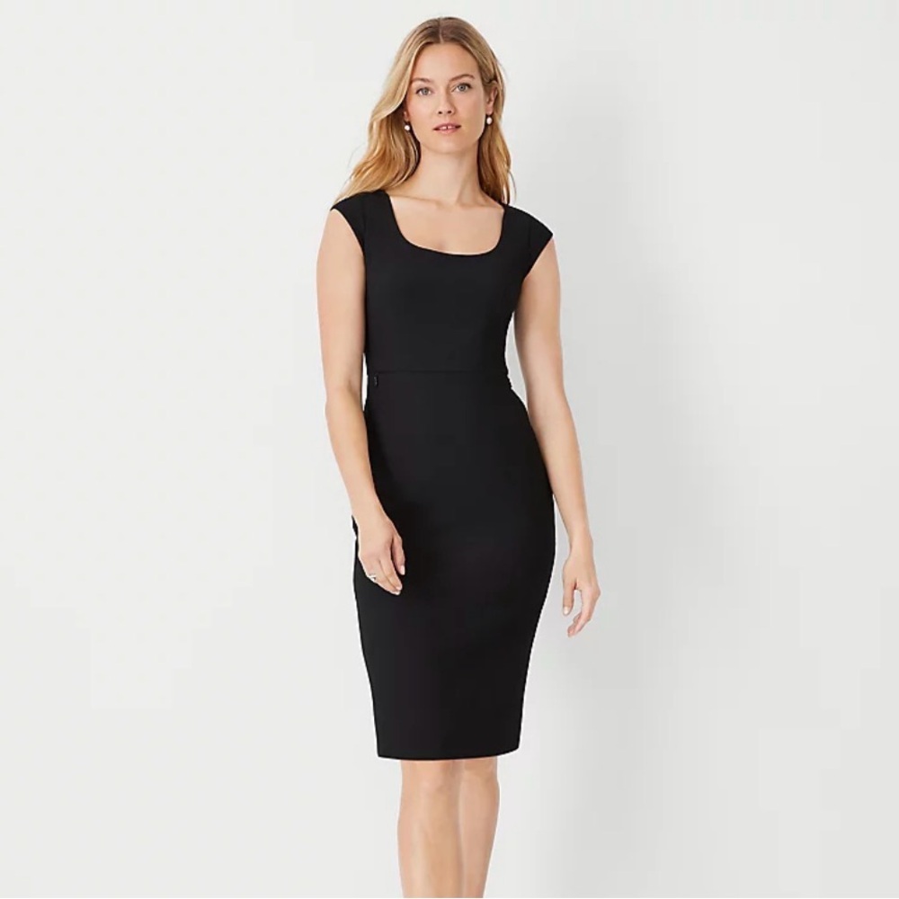 NWT‎ Ann Taylor Petites Scoop Neck Bi-Stretch Dress 0 Quiet Luxury Noir Tailored